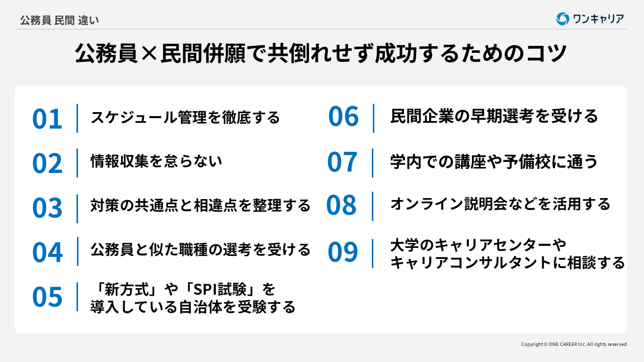公務員と民間企業を併願した時に共倒れせずに成功させるためのコツ