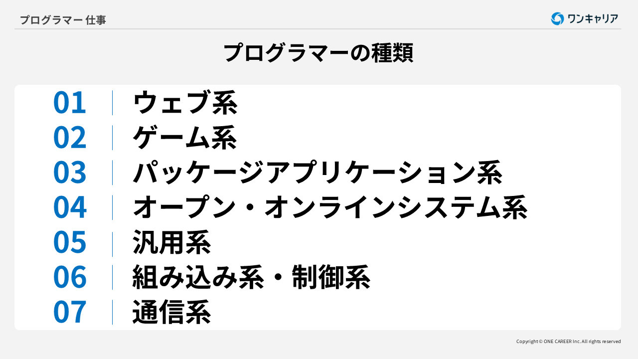 プログラマーの種類7つ