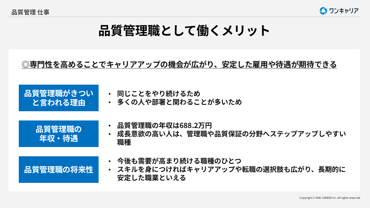 品質管理職として働くメリットまとめ