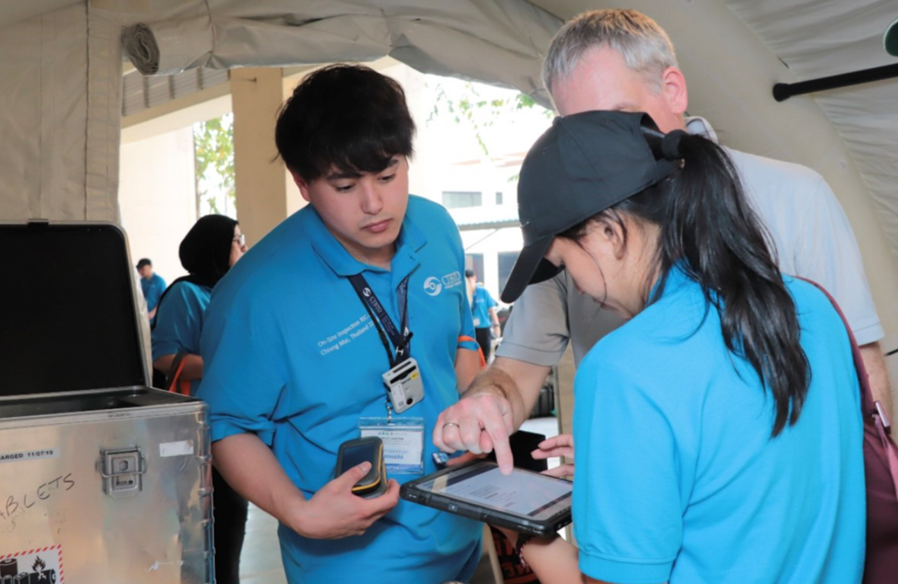 OSI（CTBTOが条約発効後に実施できる現地査察活動）のトレーニング評価の様子