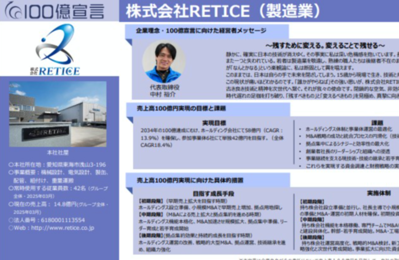中小企業庁「100憶宣言」の参加企業です！