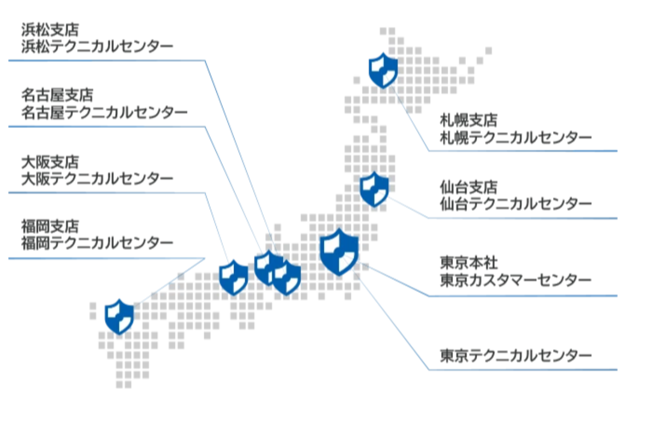 全国7つのテクニカルセンターと徹底したセキュリティ体制