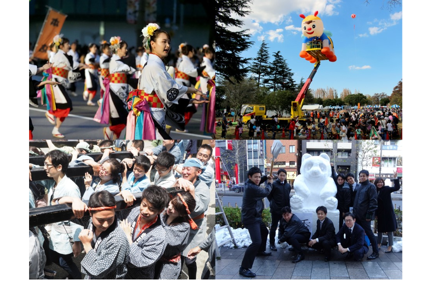 信用金庫ならでは、かもしれません。
写真は台東区の「三社祭」「上野さんさ祭りパレード」、「江戸川区民祭り」、「神田雪だるまフェア」です。